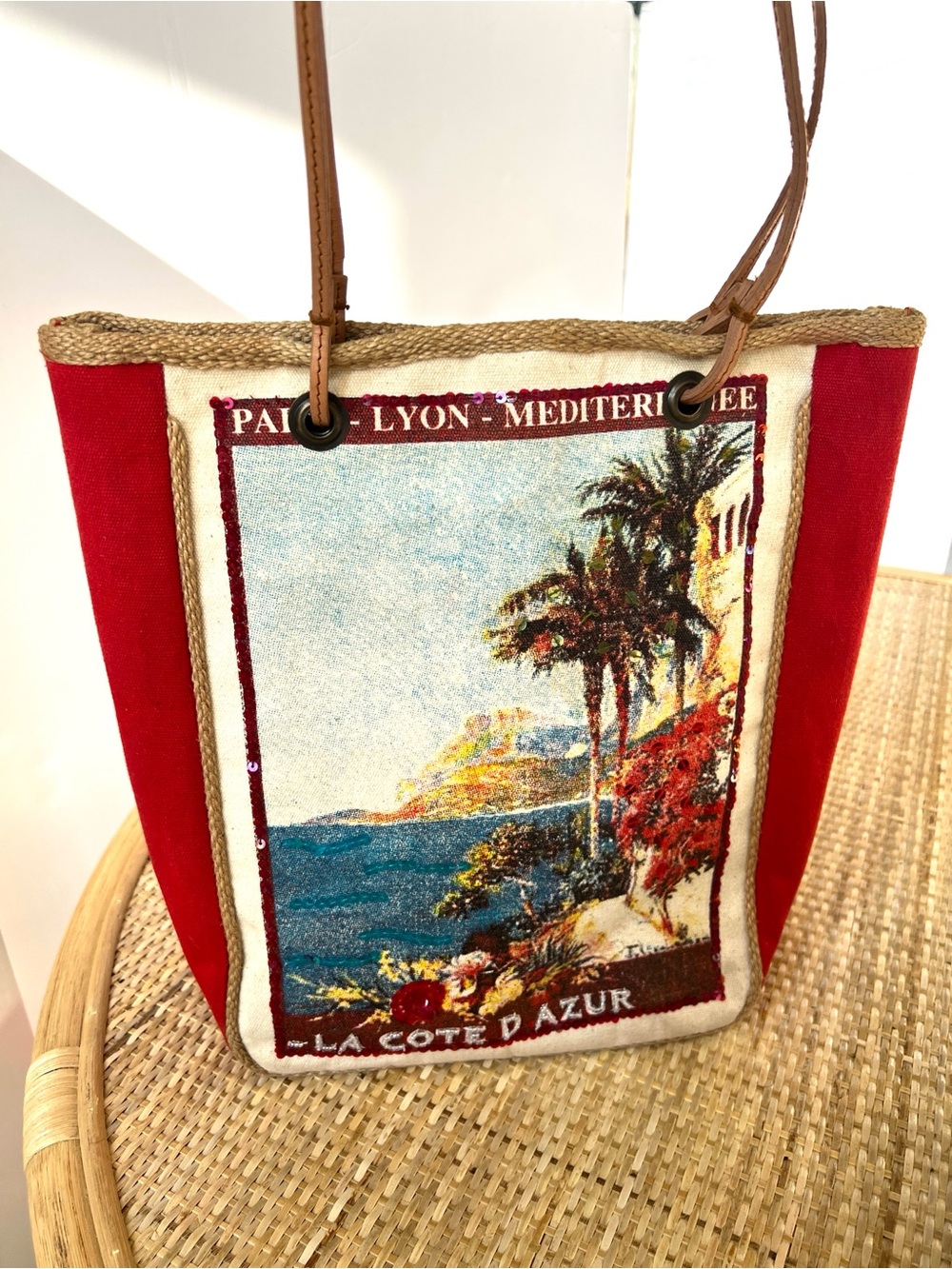 Monte Carlo Canvas Beach Tote Bag vintage 90s Hudsons Marshall Field Côte d’Azur